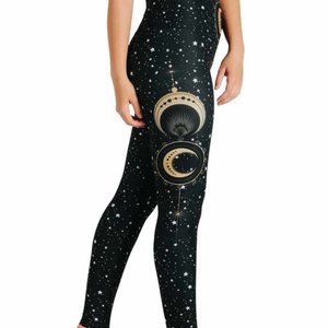 Yoga Democracy Fortune Teller Leggings XS Womens Black Moon Stars Yoga Astrology